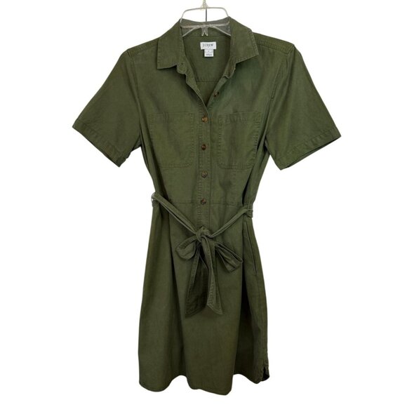 J.Crew Womens Olive Green Button-Down Shirt Dress W/Belt Size 6 Utility Academia - Picture 1 of 12